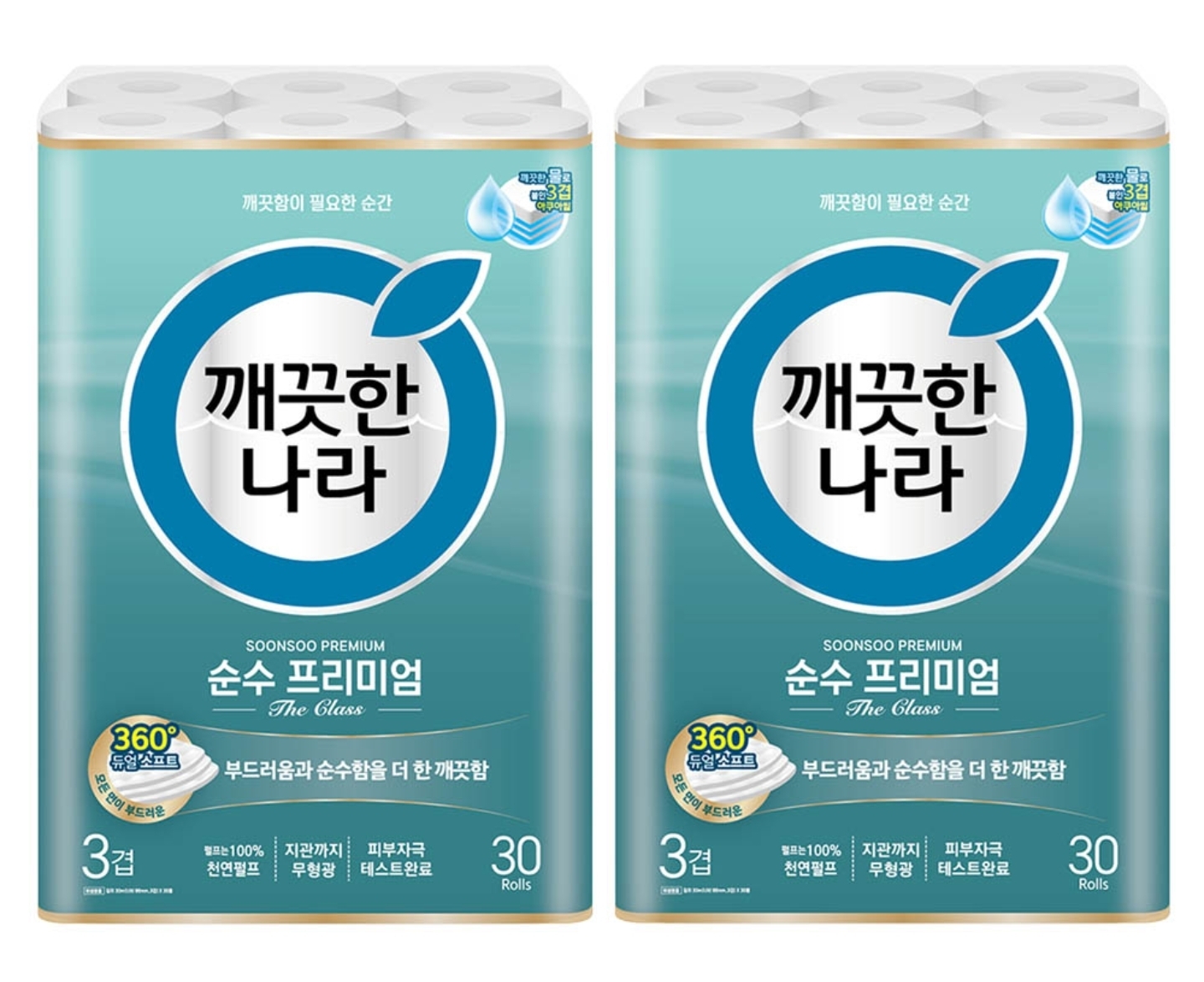 깨끗한나라 3겹 순수프리미엄 롤화장지 27m X 30롤 1+1팩