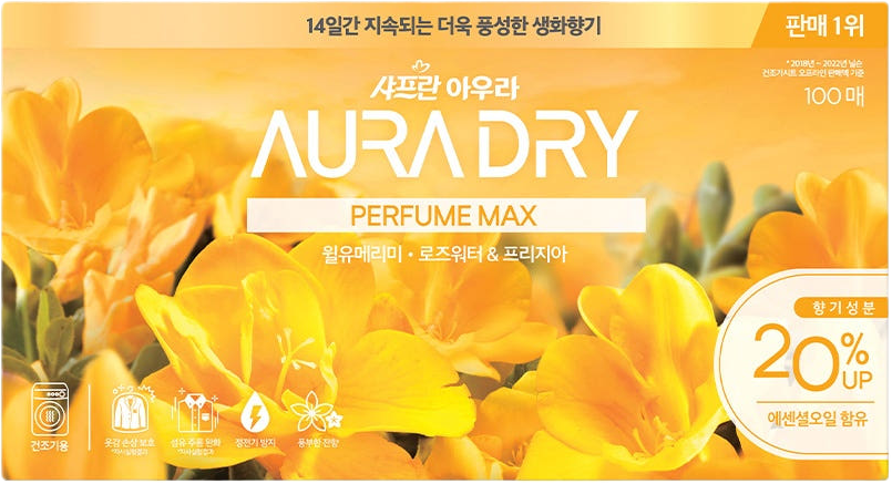 아우라 드라이 건조기시트  윌유메리미 로즈워터&프리지아 100매